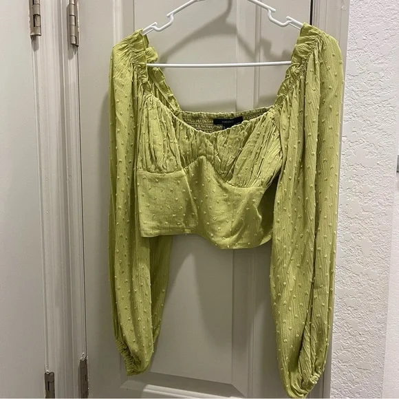 Green Peasant Crop Top - Picture 4 of 4